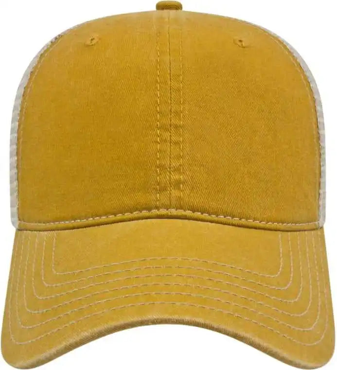 Cap America I3027 Washed Pigment Dyed with Mesh - Mustard Stone - Gold Ivory / one Size Fits Most