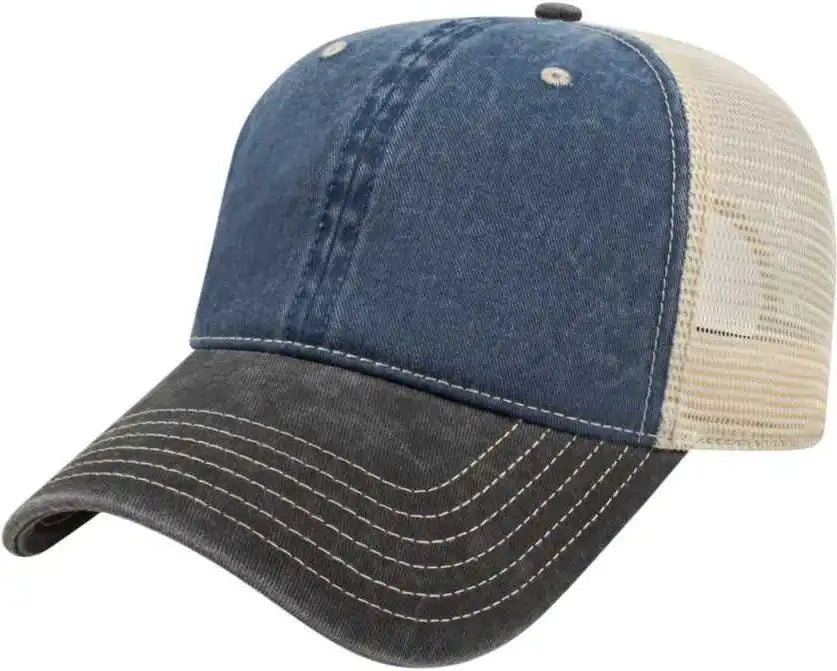 Cap America I3027 Washed Pigment Dyed with Mesh Navy Black Stone / one Size Fits Most