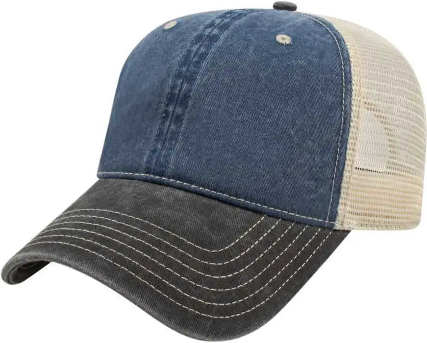Cap America I3027 Washed Pigment Dyed with Mesh - Navy Black Stone