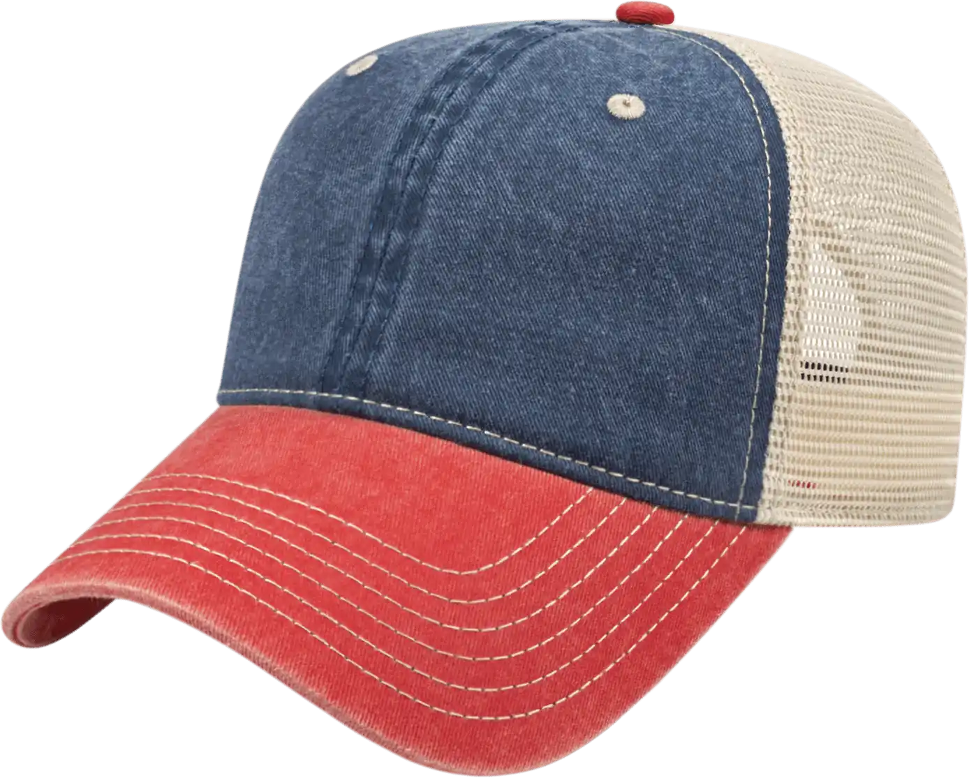 Cap America I3027 Washed Pigment Dyed with Mesh - Navy Red Stone - one Size Fits Most