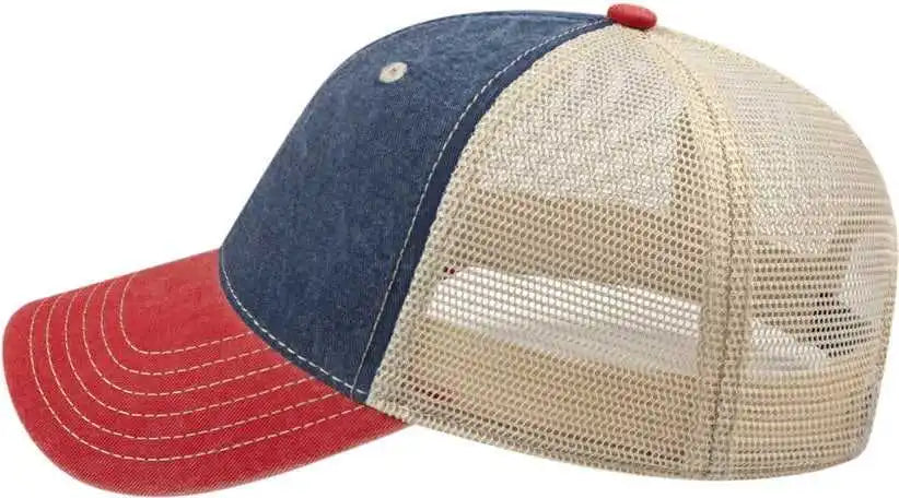 Cap America I3027 Washed Pigment Dyed with Mesh - Navy Red Stone - one Size Fits Most