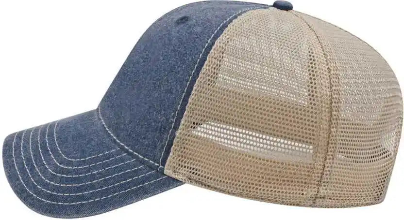 Cap America I3027 Washed Pigment Dyed with Mesh - Navy Stone - Ivory / one Size Fits Most