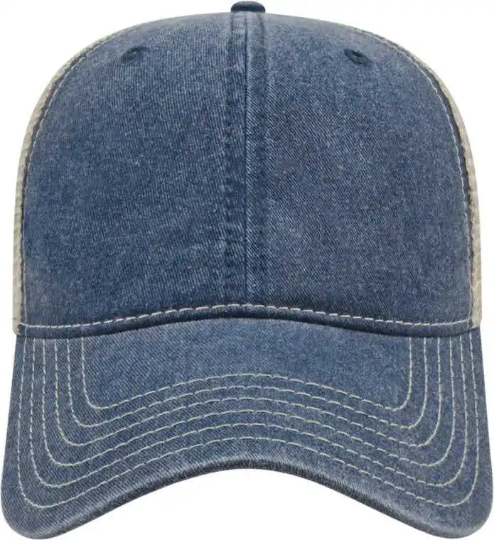 Cap America I3027 Washed Pigment Dyed with Mesh - Navy Stone - Ivory / one Size Fits Most