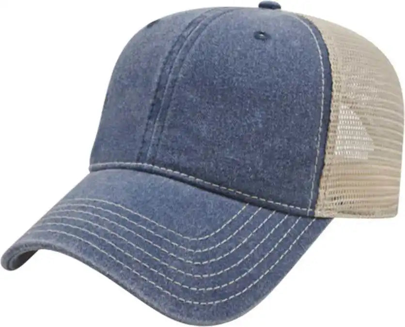 Cap America I3027 Washed Pigment Dyed with Mesh - Navy Stone - Ivory / one Size Fits Most