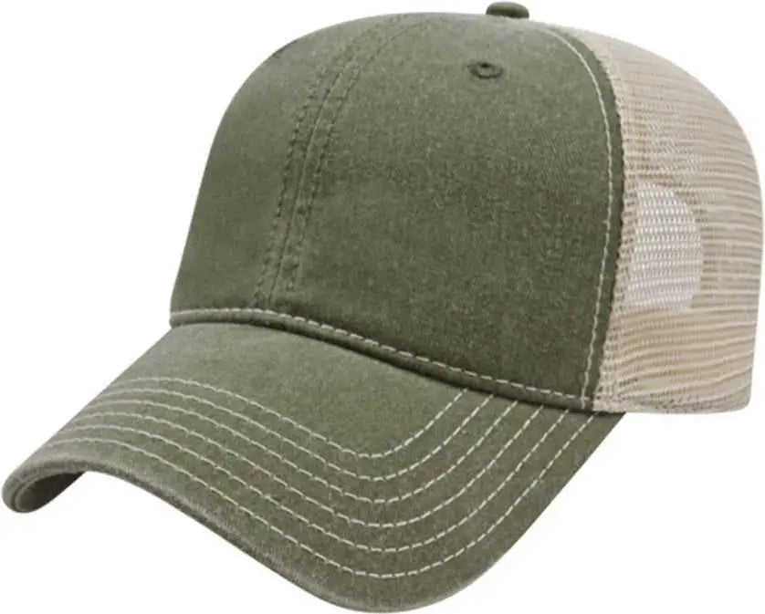 Cap America I3027 Washed Pigment Dyed with Mesh - Olive Stone