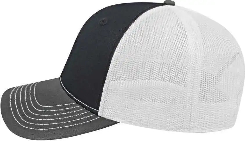 Cap America I3028 Modified Flat Bill with Mesh Back Black Charcoal White Dark Gray / one Size Fits Most