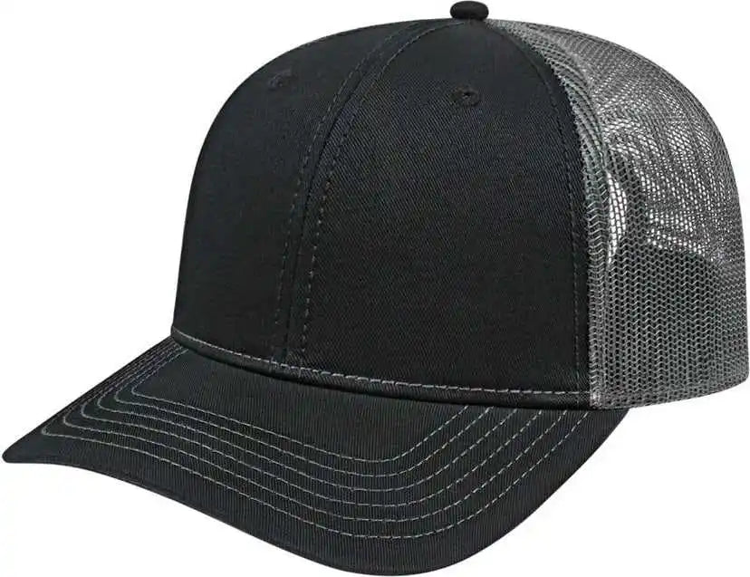 Cap America I3028 Modified Flat Bill with Mesh Back Black Charcoal Dark Gray / one Size Fits Most