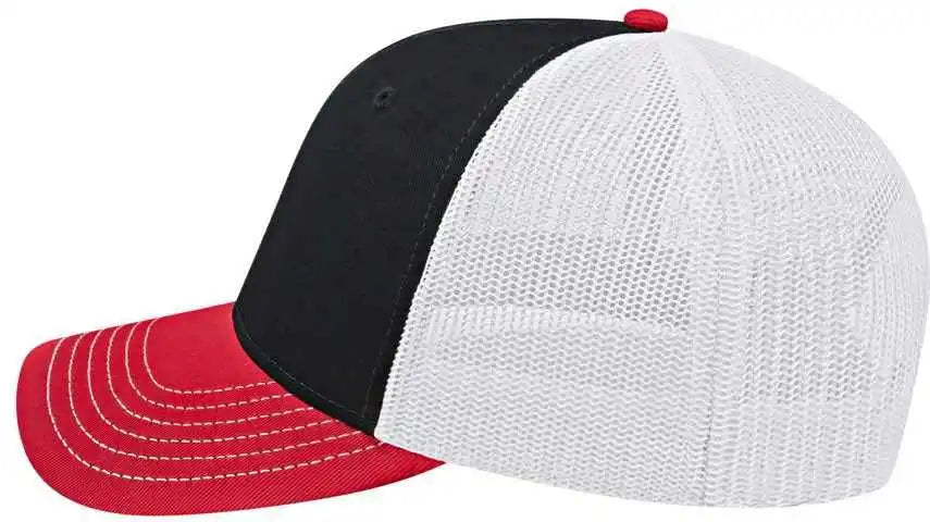 Cap America I3028 Modified Flat Bill with Mesh Back Black Red White / one Size Fits Most