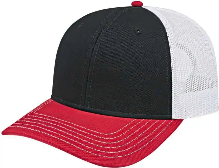 Cap America I3028 Modified Flat Bill with Mesh Back Black Red White / one Size Fits Most