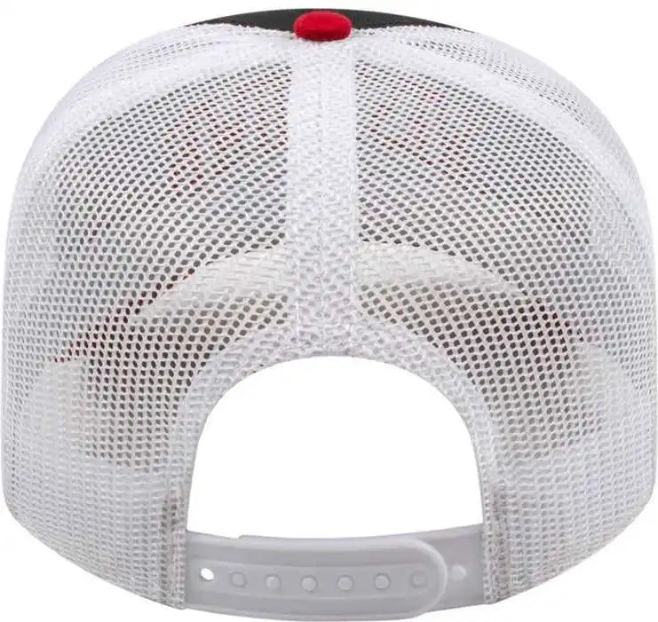 Cap America I3028 Modified Flat Bill with Mesh Back Black Red White / one Size Fits Most