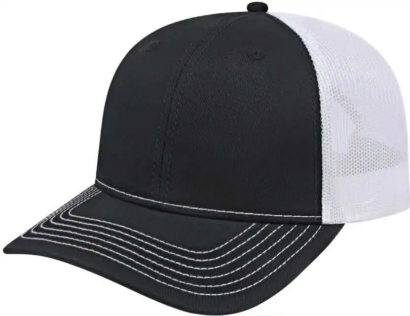 Cap America I3028 Modified Flat Bill with Mesh Back Black White / one Size Fits Most