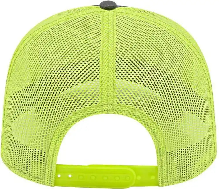 Cap America I3028 Modified Flat Bill with Mesh Back Charcoal Neon Yellow Dark Gray / one Size Fits Most