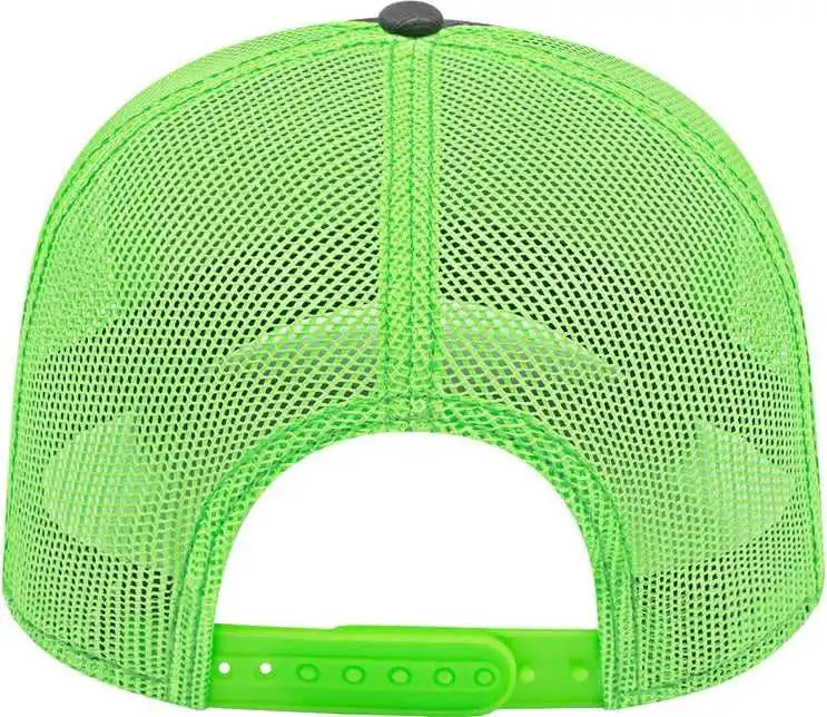 Cap America I3028 Modified Flat Bill with Mesh Back Charcoal Neon Green Dark Gray / one Size Fits Most