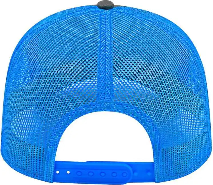 Cap America I3028 Modified Flat Bill with Mesh Back Charcoal Neon Blue Dark Gray / one Size Fits Most