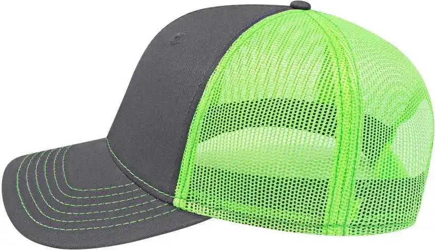 Cap America I3028 Modified Flat Bill with Mesh Back Charcoal Neon Green Dark Gray / one Size Fits Most