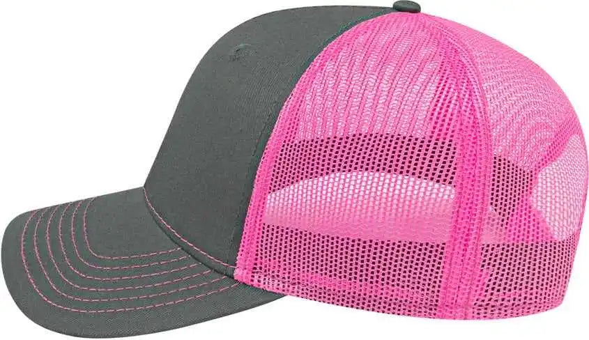 Cap America I3028 Modified Flat Bill with Mesh Back Charcoal Pink Dark Gray / one Size Fits Most
