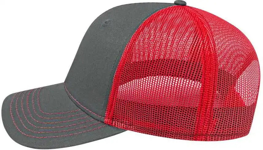 Cap America I3028 Modified Flat Bill with Mesh Back Charcoal Red Dark Gray / one Size Fits Most