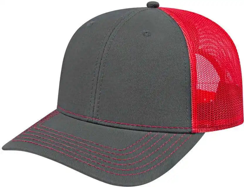 Cap America I3028 Modified Flat Bill with Mesh Back Charcoal Red Dark Gray / one Size Fits Most