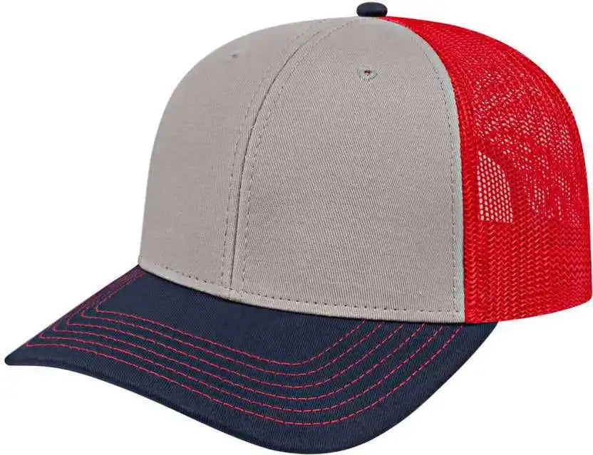 Cap America I3028 Modified Flat Bill with Mesh Back - Gray Navy Red - one Size Fits Most