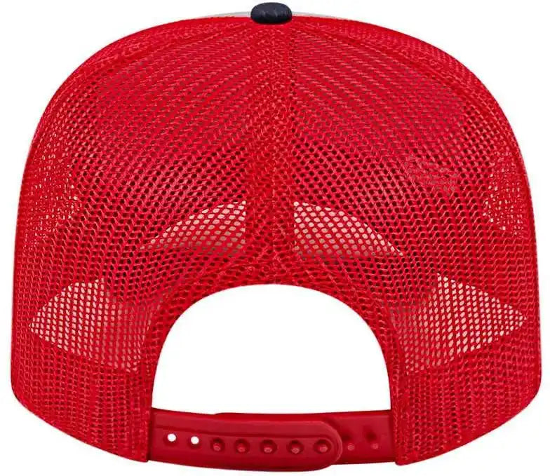 Cap America I3028 Modified Flat Bill with Mesh Back - Gray Navy Red - one Size Fits Most
