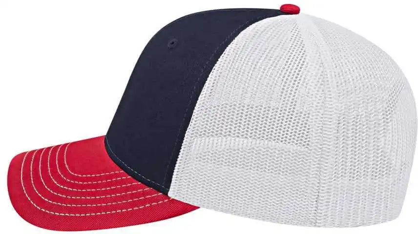 Cap America I3028 Modified Flat Bill with Mesh Back - Navy Red White - one Size Fits Most