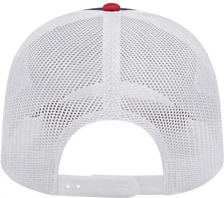Cap America I3028 Modified Flat Bill with Mesh Back - Navy Red White - one Size Fits Most