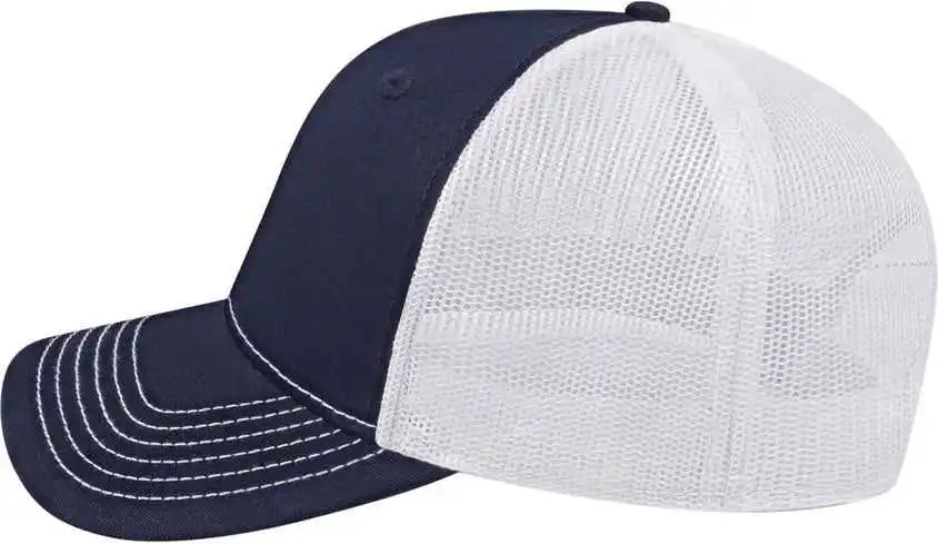 Cap America I3028 Modified Flat Bill with Mesh Back Navy White / one Size Fits Most