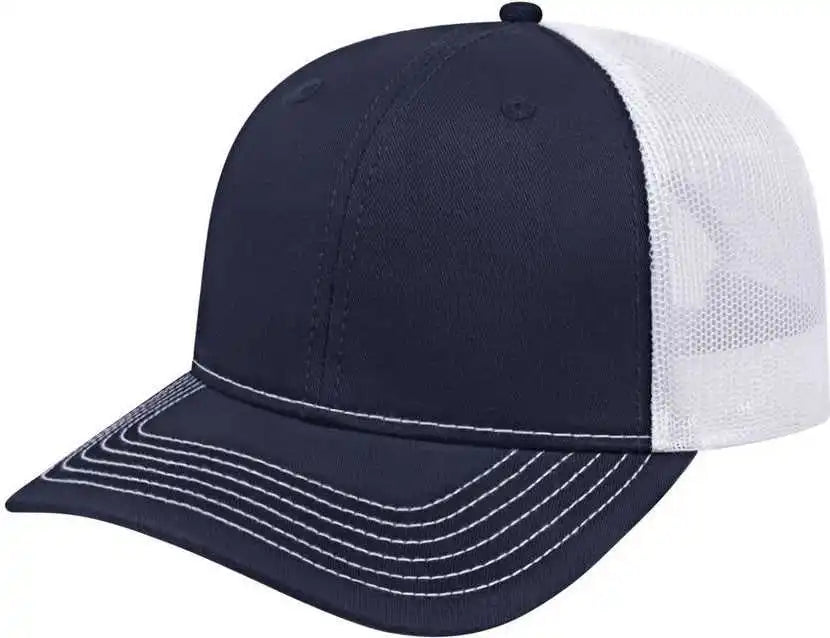 Cap America I3028 Modified Flat Bill with Mesh Back Navy White / one Size Fits Most