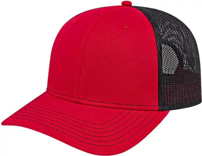 Cap America I3028 Modified Flat Bill with Mesh Back Red Black / one Size Fits Most