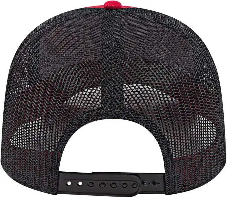 Cap America I3028 Modified Flat Bill with Mesh Back Red Black / one Size Fits Most