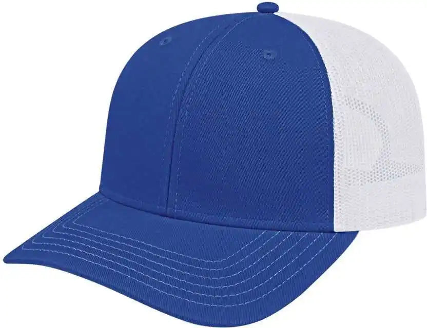 Cap America I3028 Modified Flat Bill with Mesh Back - Royal White - one Size Fits Most
