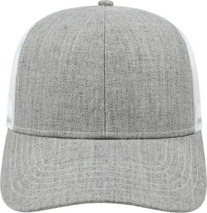 Cap America I3035 Blended Wool Acrylic Modified Flat Bill with Mesh Back - Heather White - Gray / one Size Fits Most