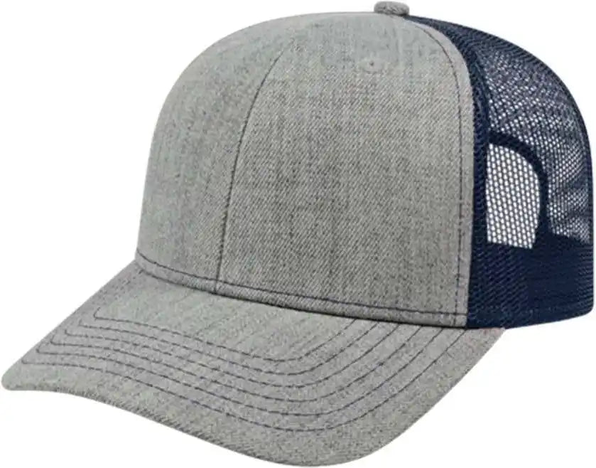 Cap America I3035 Blended Wool Acrylic Modified Flat Bill with Mesh Back Heather Navy Gray / one Size Fits Most