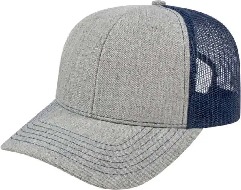 Cap America I3035 Blended Wool Acrylic Modified Flat Bill with Mesh Back Heather Navy Gray / one Size Fits Most