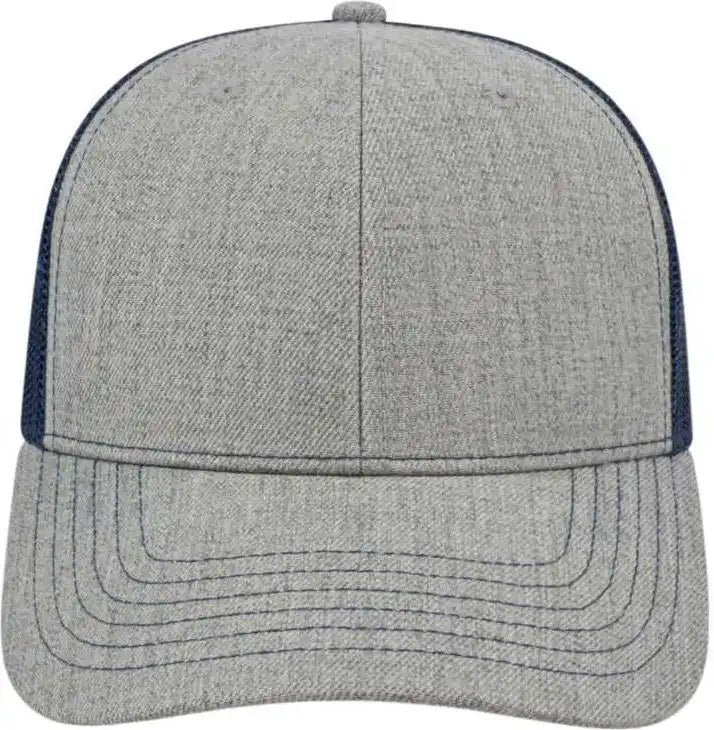 Cap America I3035 Blended Wool Acrylic Modified Flat Bill with Mesh Back Heather Navy Gray / one Size Fits Most