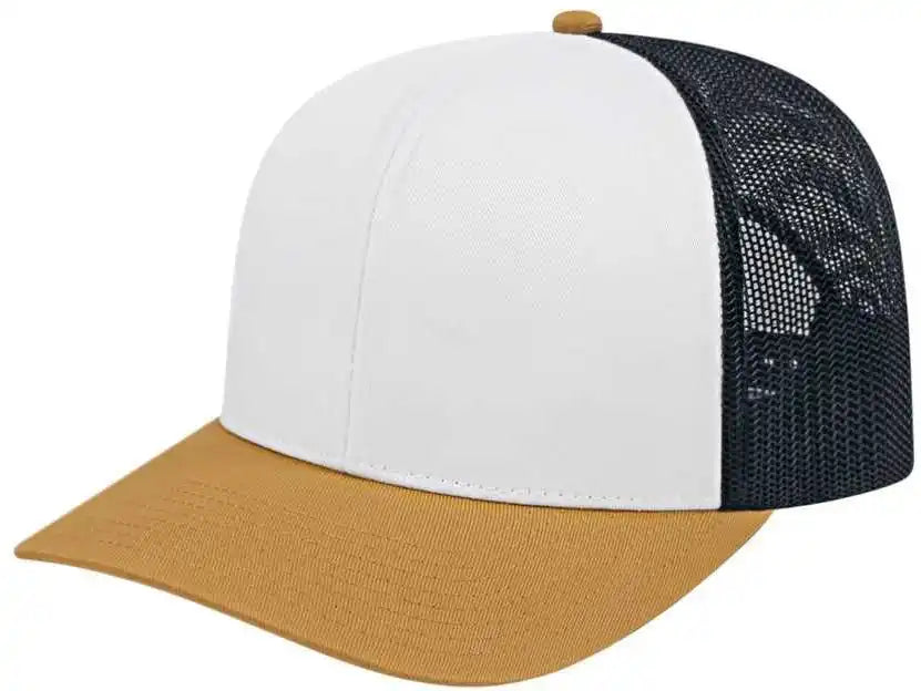 Cap America I3038 Poly/cotton Mesh Back - White Amber Black - Gold / one Size Fits Most