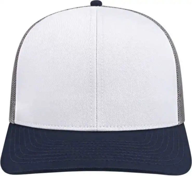 Cap America I3038 Poly/cotton Mesh Back - White Navy Gray - one Size Fits Most