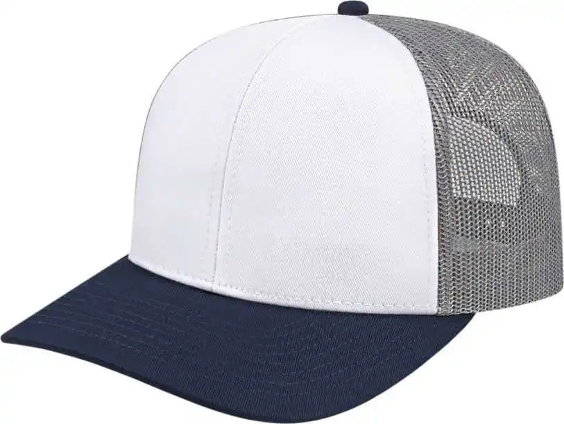 Cap America I3038 Poly/cotton Mesh Back White Navy Gray / one Size Fits Most