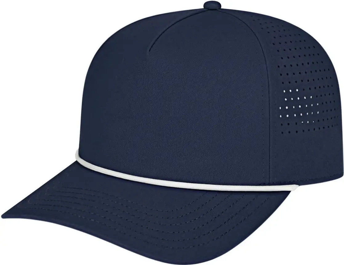 Cap America I3056 Summit Perforated with Rope - Navy with White - one Size Fits Most