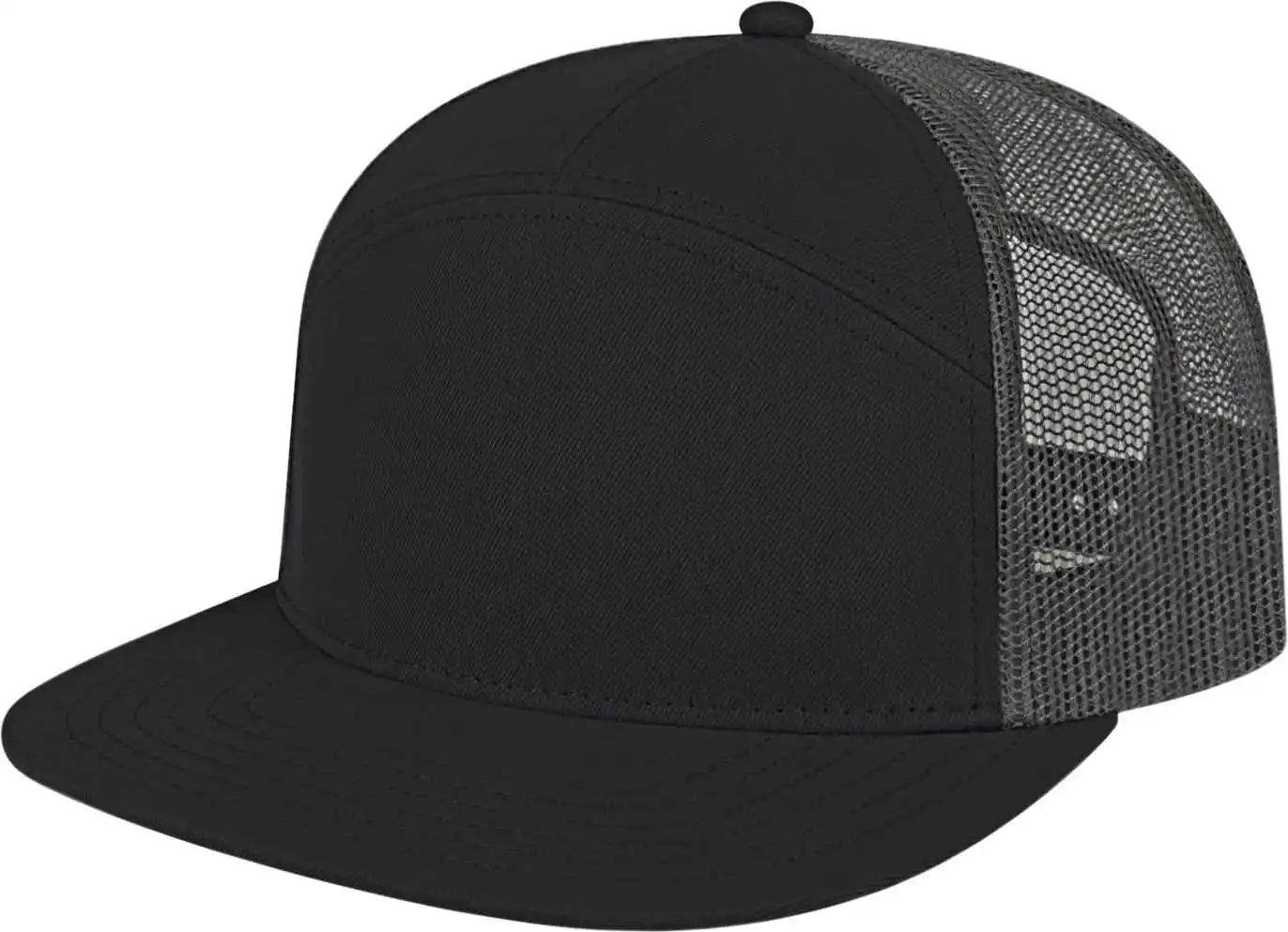 Cap America I3057 7 Panel Trucker Mesh Back - Black Charcoal - one Size Fits Most