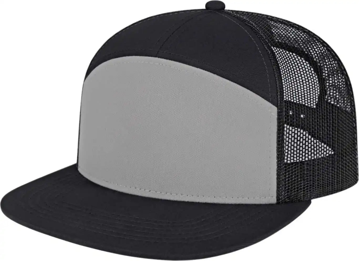 Cap America I3057 7 Panel Trucker Mesh Back - Black Gray - one Size Fits Most