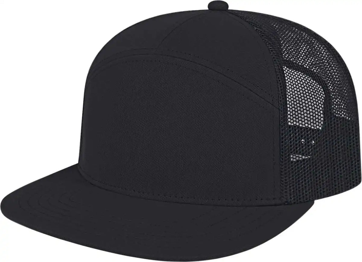 Cap America I3057 7 Panel Trucker Mesh Back Black / one Size Fits Most