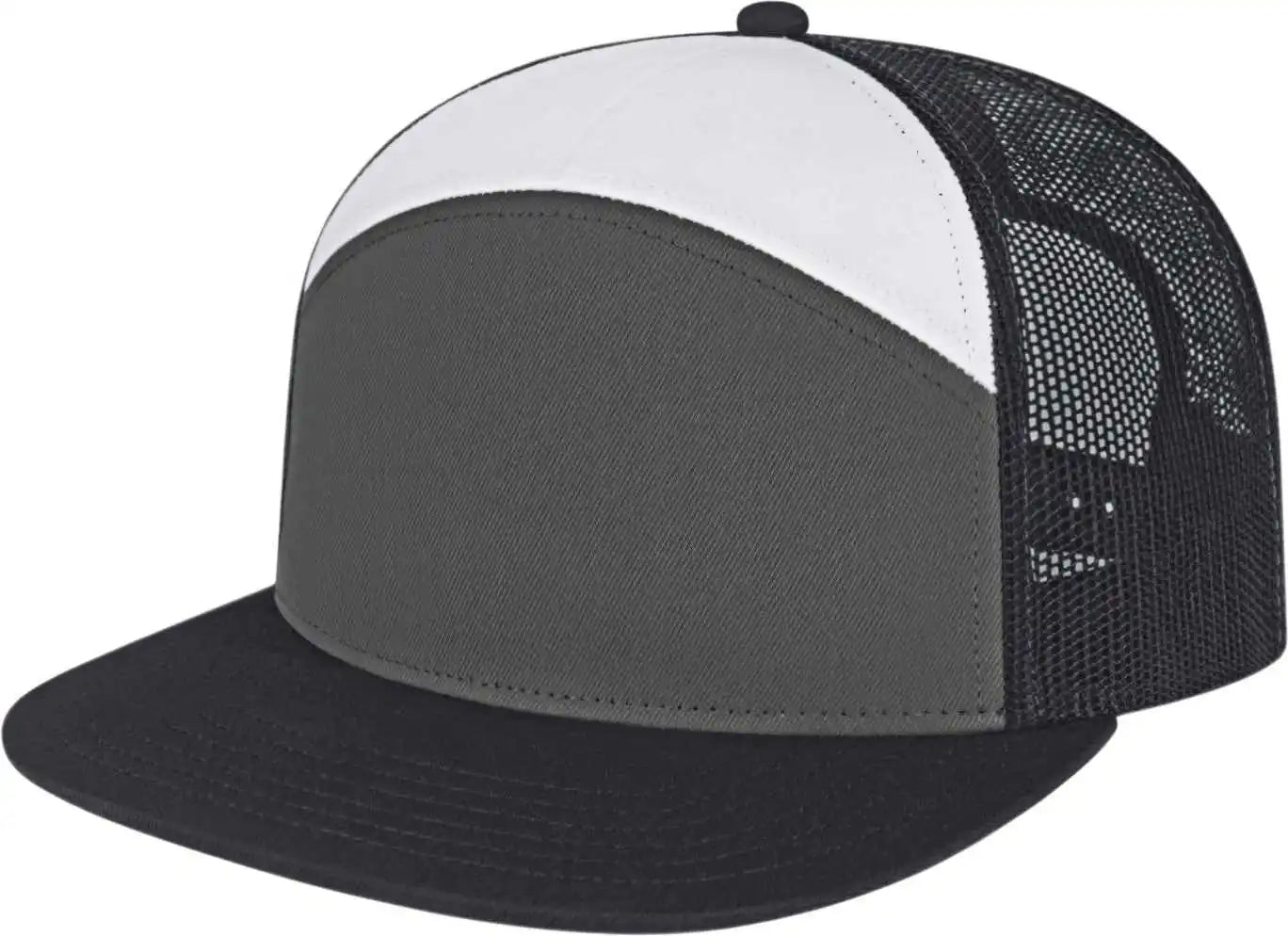 Cap America I3057 7 Panel Trucker Mesh Back White Charcoal Black / one Size Fits Most