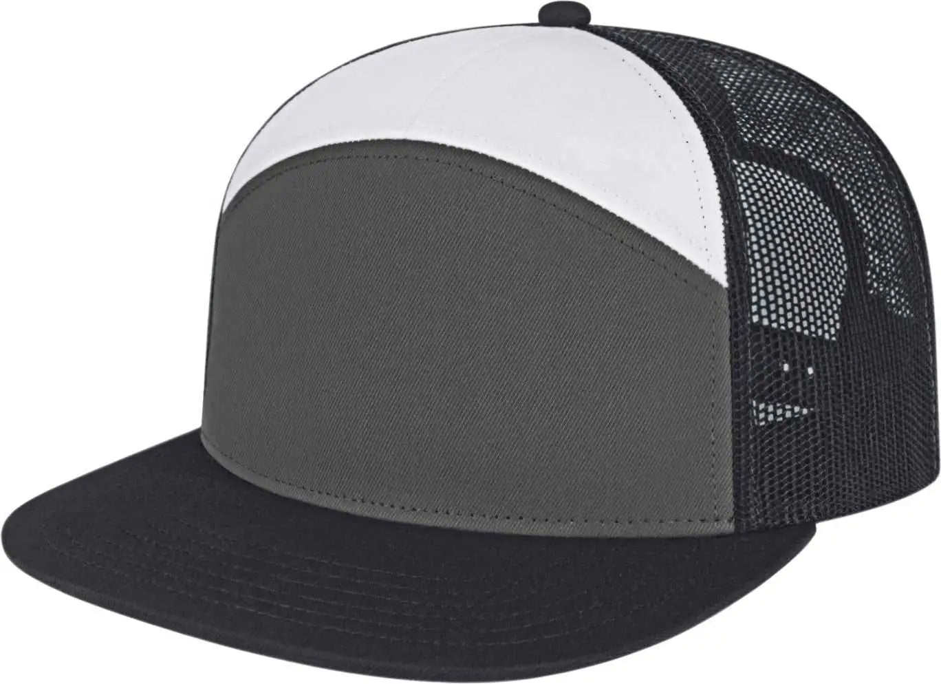Cap America I3057 7 Panel Trucker Mesh Back - White Charcoal Black