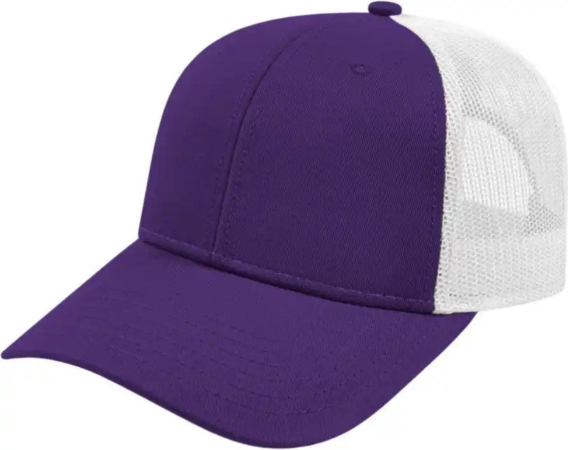 Cap America I3115 Low Profile Trucker with Modified Flat Bill Purple White