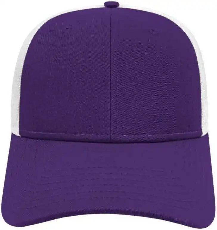 Cap America I3115 Low Profile Trucker with Modified Flat Bill Purple White
