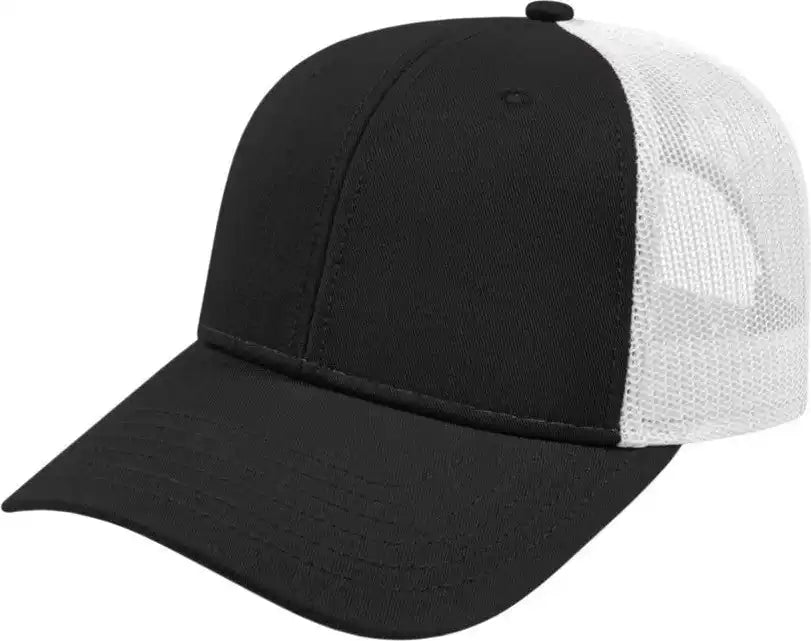 Cap America I3115 Low Profile Trucker with Modified Flat Bill - Black White - Youth