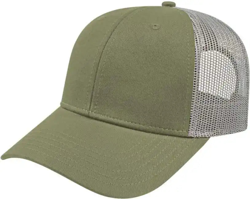 Cap America I3115 Low Profile Trucker with Modified Flat Bill Olive Gray / Youth