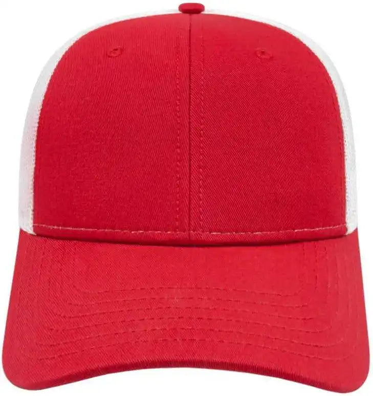 Cap America I3115 Low Profile Trucker with Modified Flat Bill Red White