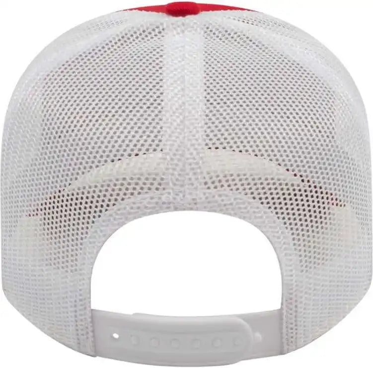 Cap America I3115 Low Profile Trucker with Modified Flat Bill Red White